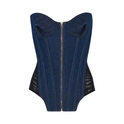 Pre-owned Jean Paul Gaultier Denim Corset 'indigo/black' | Blue | Women's Size 34
