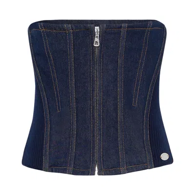 Pre-owned Jean Paul Gaultier Denim Corset With Knit 'indigo' | Blue | Women's Size S
