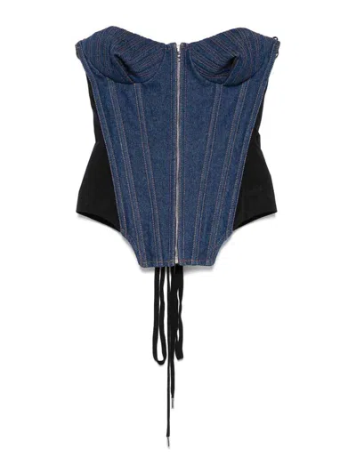 JEAN PAUL GAULTIER DENIM CORSET WITH MESH DETAIL