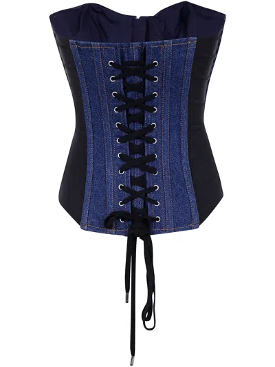 Jean Paul Gaultier Denim Corset With Mesh Detail In Black