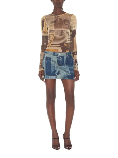 Jean Paul Gaultier Denim Cotton Skirt In Multi