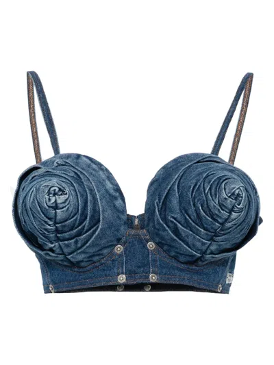 Jean Paul Gaultier Gathered Top With Strap Design And Structured Cups In Blue