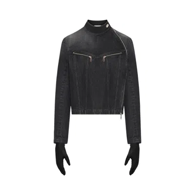Pre-owned Jean Paul Gaultier Denim High Neck Zipped Jacket With Gloves 'black' | Men's Size M