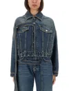 Jean Paul Gaultier Chest Strap Faded Denim Jacket In Blue