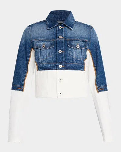 Jean Paul Gaultier Cropped Denim Jacket Contrast Design In Blue