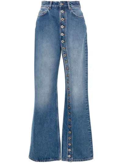 Jean Paul Gaultier Denim Jean With One Leg Buttons Detail Clothing In Blue