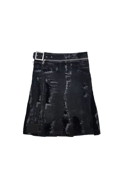 Jean Paul Gaultier Denim Kilt With Black Flock Detail