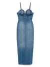 Jean Paul Gaultier Womens Vintageblue Conical-cup Spaghetti-strap Denim Midi Dress In Blue