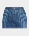 Jean Paul Gaultier Denim Mini Skirt Printed Spiral In Indigo