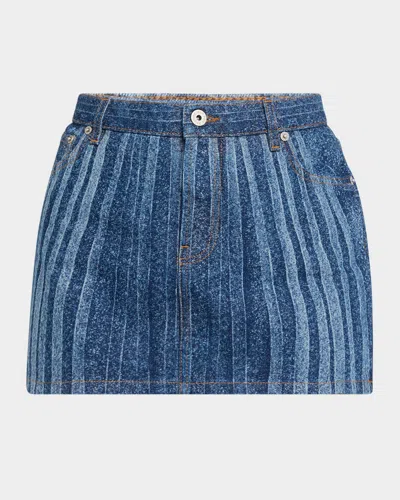 Jean Paul Gaultier Denim Mini Skirt Printed Spiral In Indigo