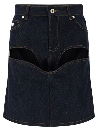 Jean Paul Gaultier Denim Mini Skirt With Cuts And Turn Up Skirt In Blue