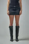 Jean Paul Gaultier Denim Mini Skirt With Leather Pocket In Black