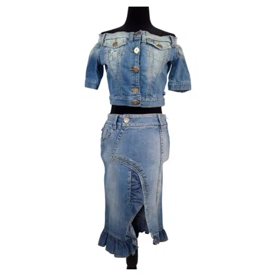 Pre-owned Jean Paul Gaultier Denim Outfit By : Vintage 90s Top And Skirt In Gray