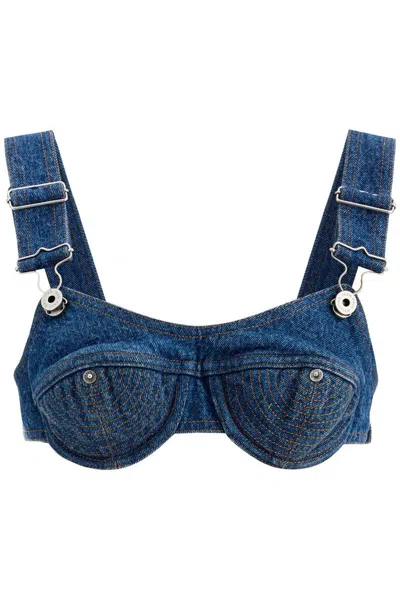 Jean Paul Gaultier Women's Top Bralette In Blue Overalls Buckles