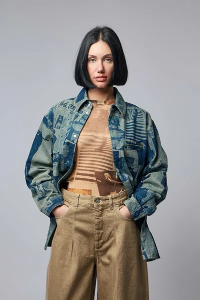 Jean Paul Gaultier Denim Shirt With Newspaper Print | 26/01-u-st045-d027-5568 | Indigo/beige