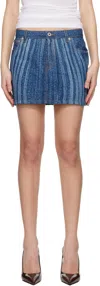 Jean Paul Gaultier Denim Mini Skirt Printed Spiral In Blue