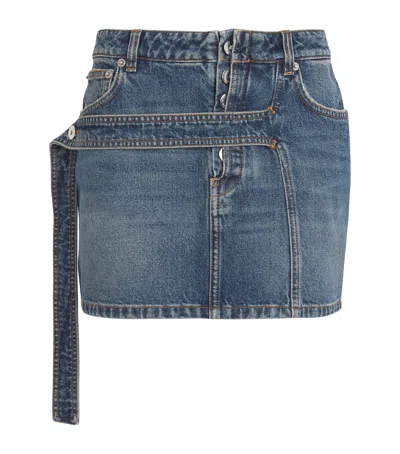 Jean Paul Gaultier Denim Strap-detail Mini Skirt In Blue