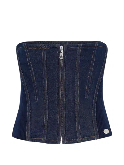 Jean Paul Gaultier Denim Zip Corset Top In Blue