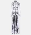 Jean Paul Gaultier Paris Graphic-pattern Stretch-woven Maxi Dress In White/black