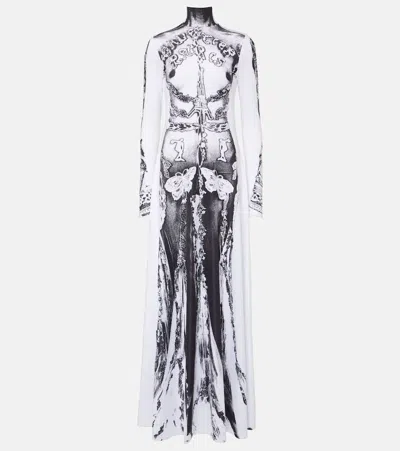 Jean Paul Gaultier Dentelle Trompe L'oeil Jersey Gown In White/black