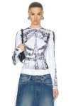 Jean Paul Gaultier Dentelle Trompe L'oeil Long Sleeve Top In White & Black