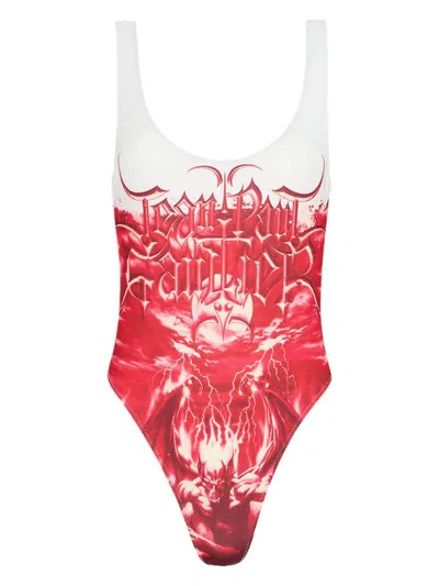 Jean Paul Gaultier Diablo Abstract-print Swimsuit In White