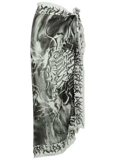 Jean Paul Gaultier Diablo Printed Modal-blend Sarong In White And Black