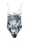 Jean Paul Gaultier Diablo Printed Swimsuit In White And Black