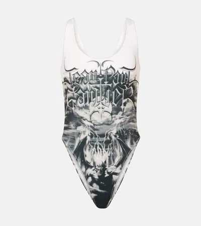 Jean Paul Gaultier Diablo Printed Swimsuit In White/black