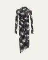 Jean Paul Gaultier Distorted Tartan-print Draped Mesh Maxi Dress In 000201-black/grey/white