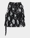 Jean Paul Gaultier Distorted Tartan-print Pleated Mesh Mini Skirt In 000201-blackgreywhite