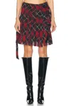 Jean Paul Gaultier Pleated Mesh Short Skirt Printed Distorted Tartan In Red  Black  & White