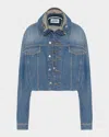 Jean Paul Gaultier Double Layer Denim Jacket With Hood In Blue