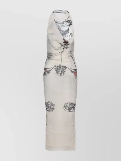 Jean Paul Gaultier Double Layer Printed Long Dress In Multi