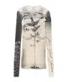 Jean Paul Gaultier The Double Layer Printed Mesh Long Sleeves Top In Nude