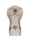 Jean Paul Gaultier Tattoo Rose And Bird Print Layered Mesh Mini Dress