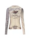 Jean Paul Gaultier The Double Layer Printed Mesh Long Sleeves Top In Neutrals