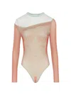 Jean Paul Gaultier Double Layer Pinstripe Body Morphing Bodysuit Mint And Coral In Orange