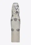 Jean Paul Gaultier Double Layer Printed Maxi Dress In White