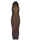 Jean Paul Gaultier Women Long Dress Double Layer Printed Wood In Brown