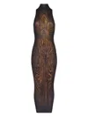 Jean Paul Gaultier Women Long Dress Double Layer Printed Wood In Brown