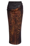 Jean Paul Gaultier Double Layer Wood Print Mesh Midi Skirt In Multi