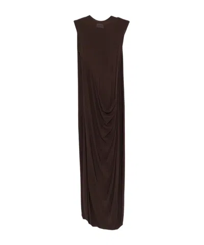 Jean Paul Gaultier Double-layered Draped Maxi Skirt In Brown