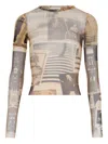 Jean Paul Gaultier Double-sleeves Journal-print Top In Multi