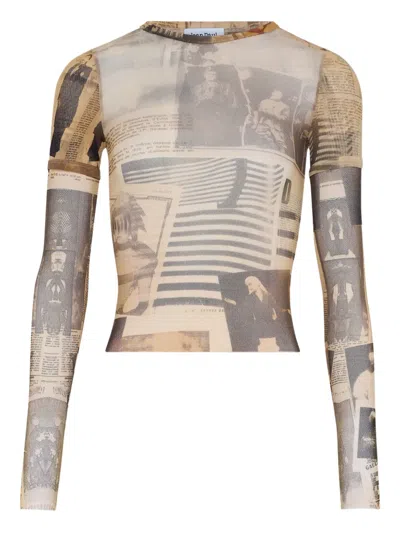 Jean Paul Gaultier Double-sleeves Journal-print Top In Multi