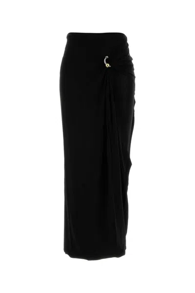 Jean Paul Gaultier Stretch Viscose Double Layer Long Skirt With Gaul In Black