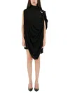 Jean Paul Gaultier Draped High Neck Sleeveless Asymmetric Dress In Black