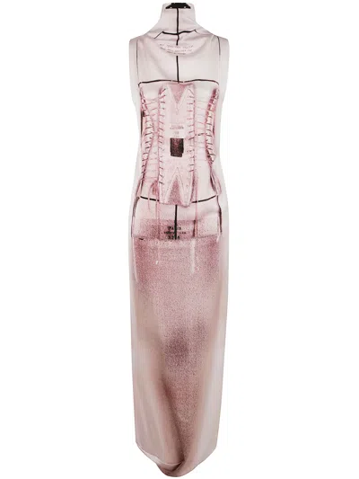 Jean Paul Gaultier Draped Long Dress With Trompe L`œil Print