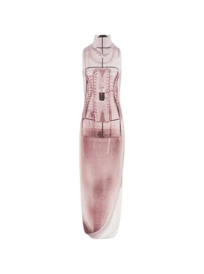 JEAN PAUL GAULTIER JEAN PAUL GAULTIER DRAPED LONG DRESS WITH TROMPE L'ÅIL PRINT PINK