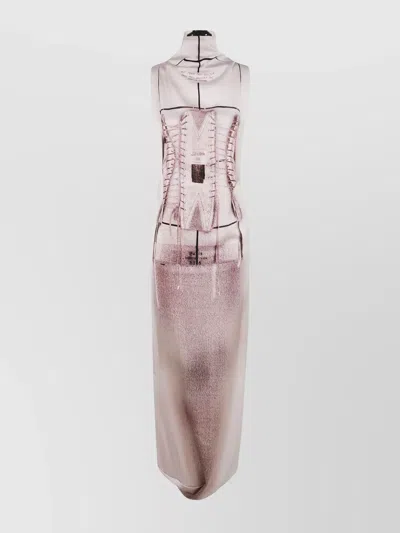 JEAN PAUL GAULTIER DRAPED MIDI DRESS WITH TROMPE L'ŒIL PRINT